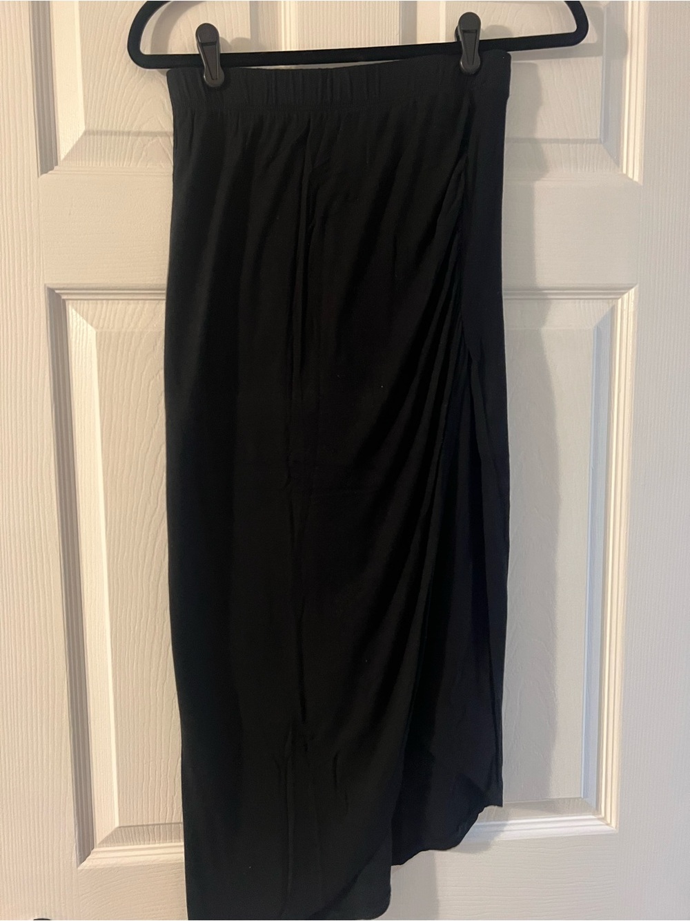 Black High-Low Midi Skirt with Side Drape